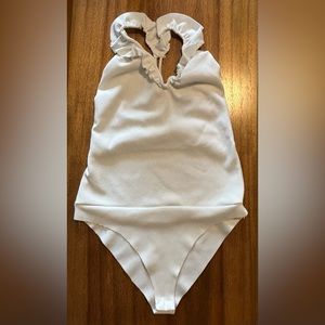Bershka White V-neck Bodysuit